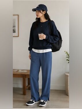 SKIMS Cotton Fleece Wide Leg Lounge Pants Blue Women’s M